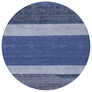 HomeRoots 5' Washable Indoor/Outdoor Area Rug with Navy, Sky Blue, Charcoal Abstract Design for Modern Spaces 8' Round 615280