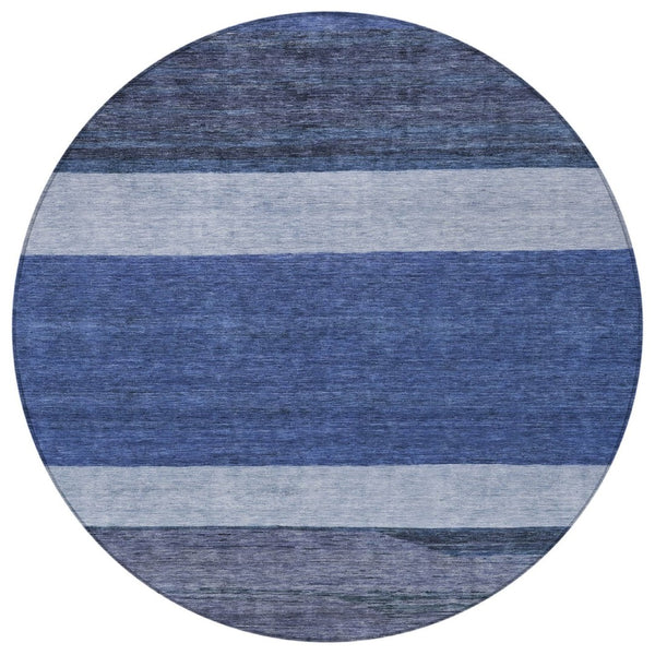 HomeRoots 5' Washable Indoor/Outdoor Area Rug with Navy, Sky Blue, Charcoal Abstract Design for Modern Spaces 8' Round 615280