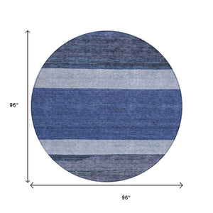 HomeRoots 5' Washable Indoor/Outdoor Area Rug with Navy, Sky Blue, Charcoal Abstract Design for Modern Spaces 8' Round 615280