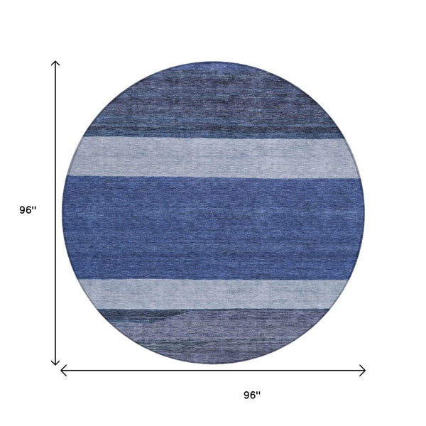 HomeRoots 5' Washable Indoor/Outdoor Area Rug with Navy, Sky Blue, Charcoal Abstract Design for Modern Spaces 8' Round 615280