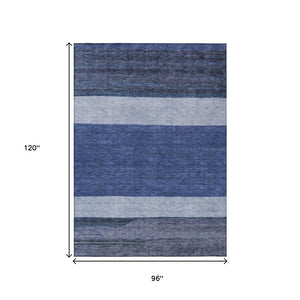HomeRoots 5' Washable Indoor/Outdoor Area Rug with Navy, Sky Blue, Charcoal Abstract Design for Modern Spaces 8' X 10' 615281