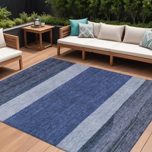HomeRoots 5' Washable Indoor/Outdoor Area Rug with Navy, Sky Blue, Charcoal Abstract Design for Modern Spaces 8' X 10' 615281