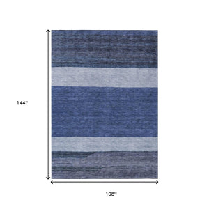 HomeRoots 5' Washable Indoor/Outdoor Area Rug with Navy, Sky Blue, Charcoal Abstract Design for Modern Spaces 9' X 12' 615282