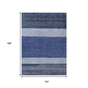 HomeRoots 5' Washable Indoor/Outdoor Area Rug with Navy, Sky Blue, Charcoal Abstract Design for Modern Spaces 10' X 14' 615283