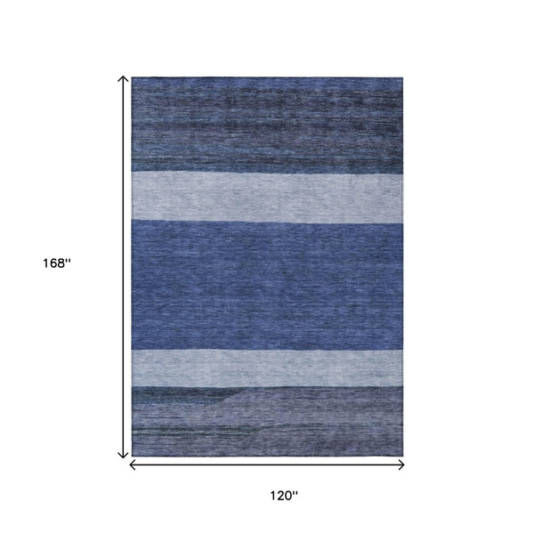 HomeRoots 5' Washable Indoor/Outdoor Area Rug with Navy, Sky Blue, Charcoal Abstract Design for Modern Spaces 10' X 14' 615283