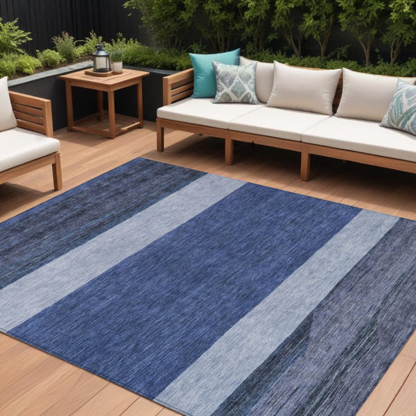HomeRoots 5' Washable Indoor/Outdoor Area Rug with Navy, Sky Blue, Charcoal Abstract Design for Modern Spaces 10' X 14' 615283