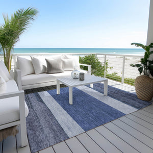 HomeRoots 5' Washable Indoor/Outdoor Area Rug with Navy, Sky Blue, Charcoal Abstract Design for Modern Spaces 10' X 14' 615283