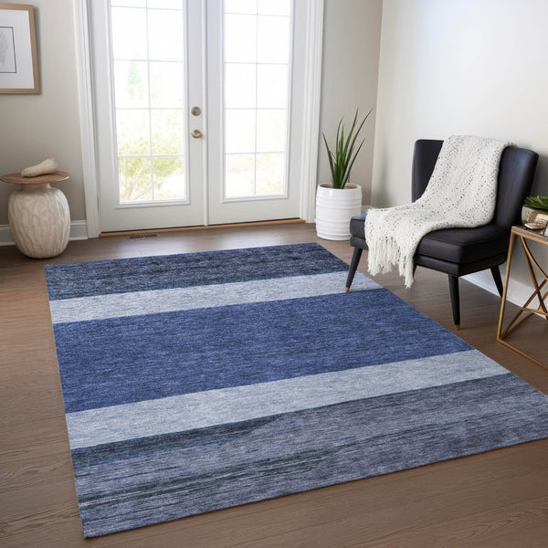 HomeRoots 5' Washable Indoor/Outdoor Area Rug with Navy, Sky Blue, Charcoal Abstract Design for Modern Spaces 10' X 14' 615283