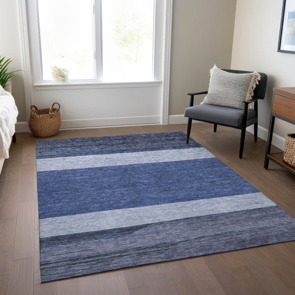 HomeRoots 5' Washable Indoor/Outdoor Area Rug with Navy, Sky Blue, Charcoal Abstract Design for Modern Spaces 10' X 14' 615283