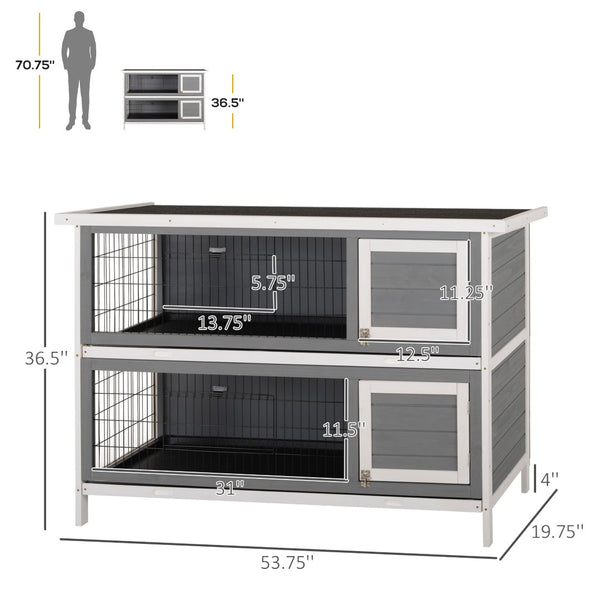 English Elm Spacious Two-story Fir Wood Rabbit Hutch with Shingle Roof for Outdoor Patio Use T3971P435819