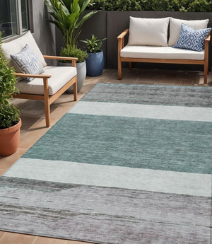 HomeRoots 5' Stylish Teal Blue and Gray Abstract Area Rug - Washable, Durable, Indoor/Outdoor Versatile Design 5' X 8' 615297
