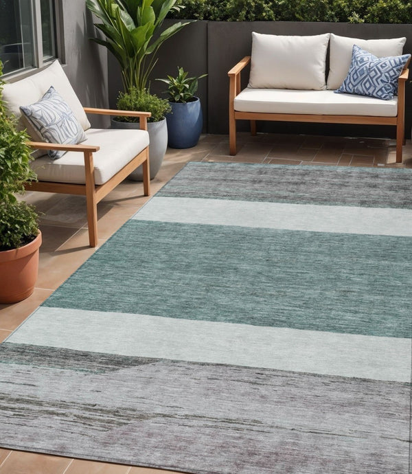HomeRoots 5' Stylish Teal Blue and Gray Abstract Area Rug - Washable, Durable, Indoor/Outdoor Versatile Design 5' X 8' 615297