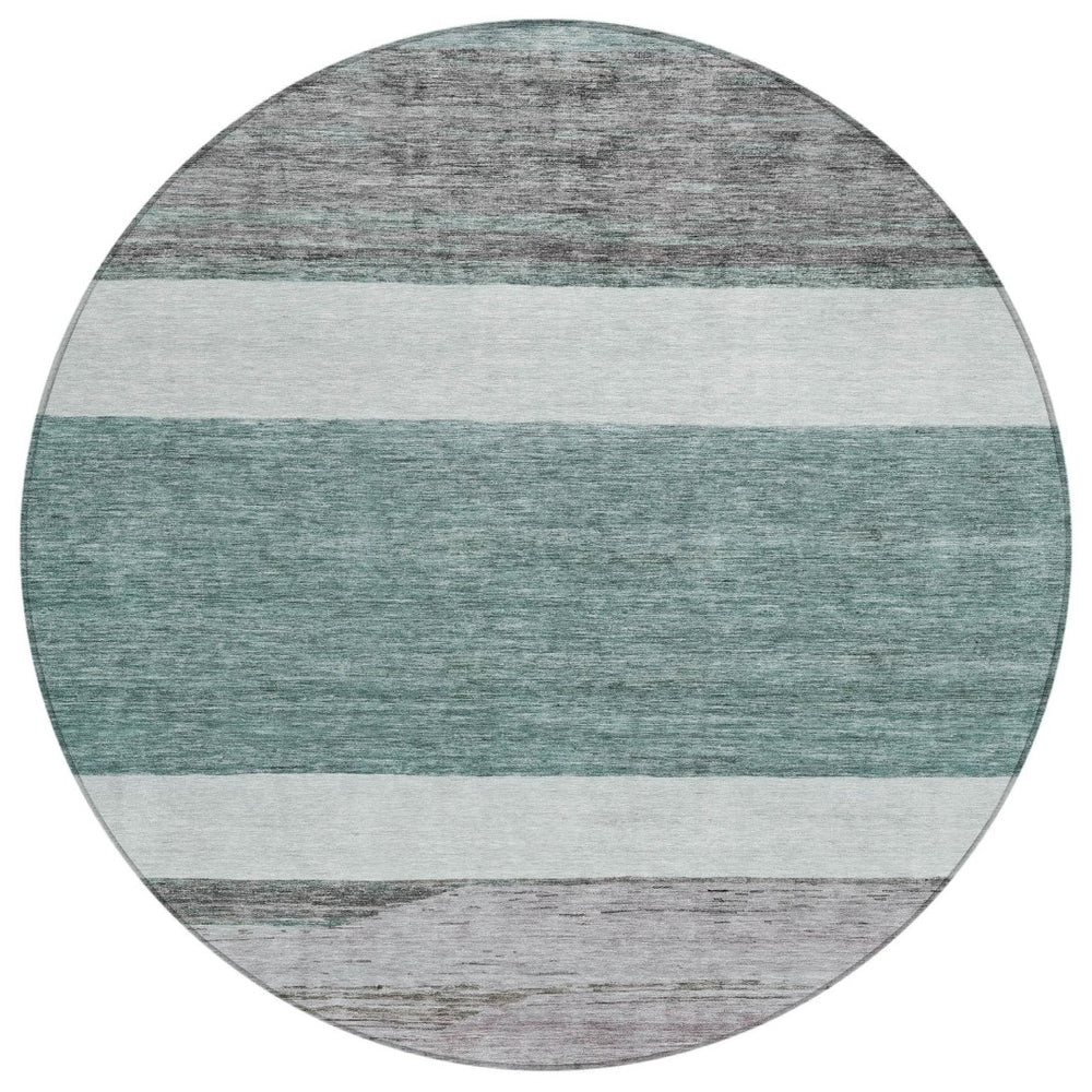 HomeRoots 5' Stylish Teal Blue and Gray Abstract Area Rug - Washable, Durable, Indoor/Outdoor Versatile Design 8' Round 615298