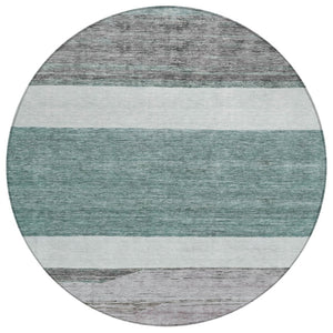 HomeRoots 5' Stylish Teal Blue and Gray Abstract Area Rug - Washable, Durable, Indoor/Outdoor Versatile Design 8' Round 615298