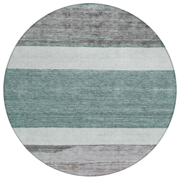 HomeRoots 5' Stylish Teal Blue and Gray Abstract Area Rug - Washable, Durable, Indoor/Outdoor Versatile Design 8' Round 615298