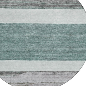 HomeRoots 5' Stylish Teal Blue and Gray Abstract Area Rug - Washable, Durable, Indoor/Outdoor Versatile Design 8' Round 615298