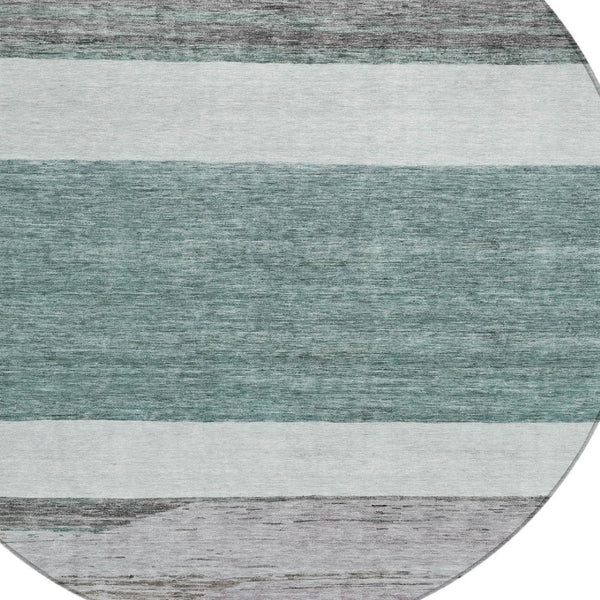 HomeRoots 5' Stylish Teal Blue and Gray Abstract Area Rug - Washable, Durable, Indoor/Outdoor Versatile Design 8' Round 615298