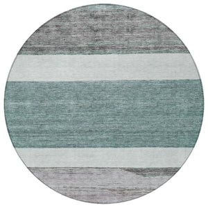 HomeRoots 5' Stylish Teal Blue and Gray Abstract Area Rug - Washable, Durable, Indoor/Outdoor Versatile Design 8' Round 615298