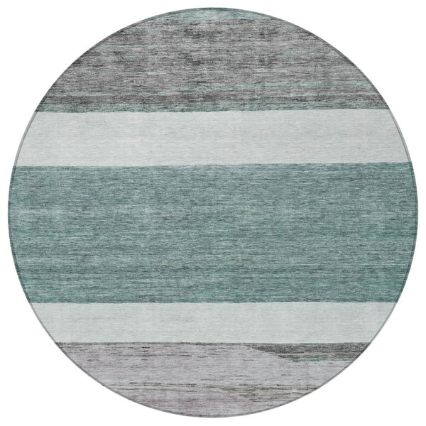 HomeRoots 5' Stylish Teal Blue and Gray Abstract Area Rug - Washable, Durable, Indoor/Outdoor Versatile Design 8' Round 615298