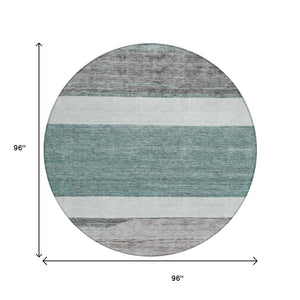 HomeRoots 5' Stylish Teal Blue and Gray Abstract Area Rug - Washable, Durable, Indoor/Outdoor Versatile Design 8' Round 615298