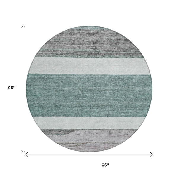 HomeRoots 5' Stylish Teal Blue and Gray Abstract Area Rug - Washable, Durable, Indoor/Outdoor Versatile Design 8' Round 615298