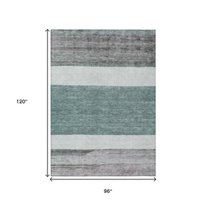 HomeRoots 5' Stylish Teal Blue and Gray Abstract Area Rug - Washable, Durable, Indoor/Outdoor Versatile Design 8' X 10' 615299