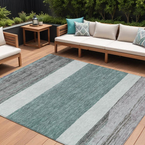 HomeRoots 5' Stylish Teal Blue and Gray Abstract Area Rug - Washable, Durable, Indoor/Outdoor Versatile Design 8' X 10' 615299