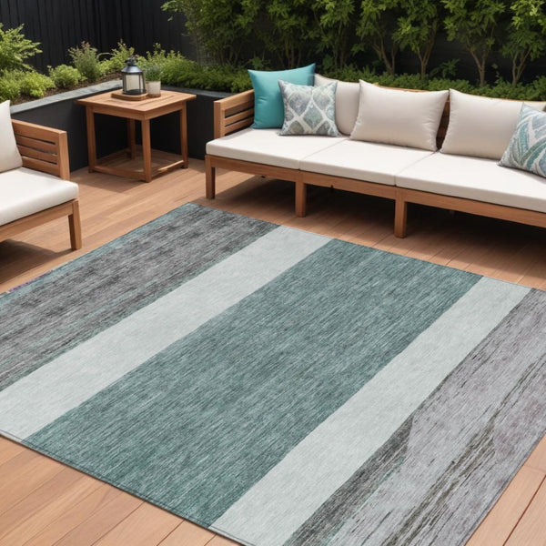 HomeRoots 5' Stylish Teal Blue and Gray Abstract Area Rug - Washable, Durable, Indoor/Outdoor Versatile Design 8' X 10' 615299