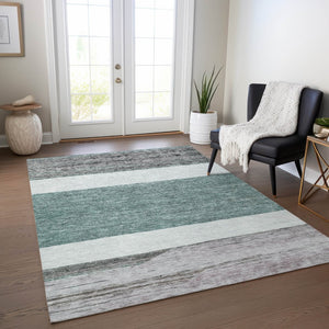 HomeRoots 5' Stylish Teal Blue and Gray Abstract Area Rug - Washable, Durable, Indoor/Outdoor Versatile Design 8' X 10' 615299