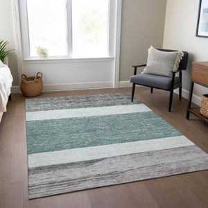 HomeRoots 5' Stylish Teal Blue and Gray Abstract Area Rug - Washable, Durable, Indoor/Outdoor Versatile Design 8' X 10' 615299
