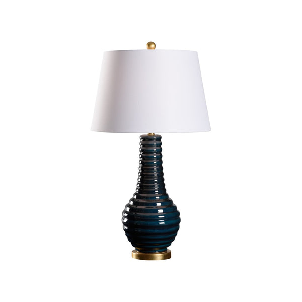 Wildwood Amelia Sculptural Table Lamp In Rippled Blue Glaze With Antique Gold-Leaf Base — Elegant Ambient Light 61530