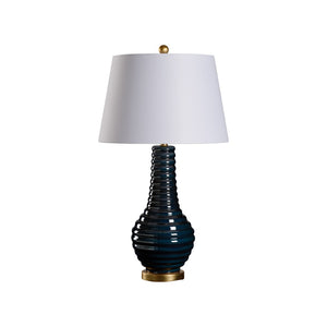 Wildwood Amelia Sculptural Table Lamp In Rippled Blue Glaze With Antique Gold-Leaf Base — Elegant Ambient Light 61530