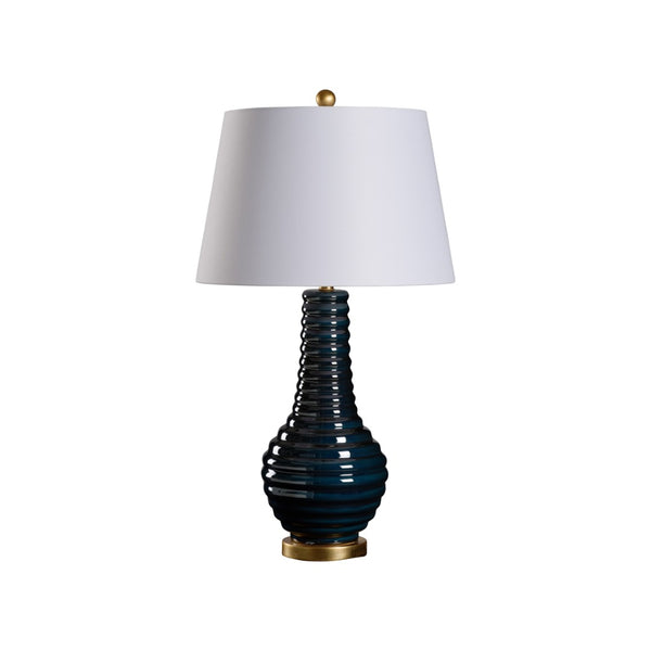 Wildwood Amelia Sculptural Table Lamp In Rippled Blue Glaze With Antique Gold-Leaf Base — Elegant Ambient Light 61530