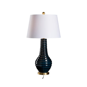 Wildwood Amelia Sculptural Table Lamp In Rippled Blue Glaze With Antique Gold-Leaf Base — Elegant Ambient Light 61530