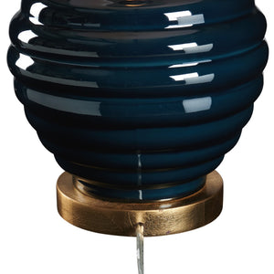 Wildwood Amelia Sculptural Table Lamp In Rippled Blue Glaze With Antique Gold-Leaf Base — Elegant Ambient Light 61530