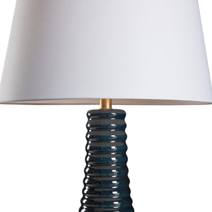 Wildwood Amelia Sculptural Table Lamp In Rippled Blue Glaze With Antique Gold-Leaf Base — Elegant Ambient Light 61530
