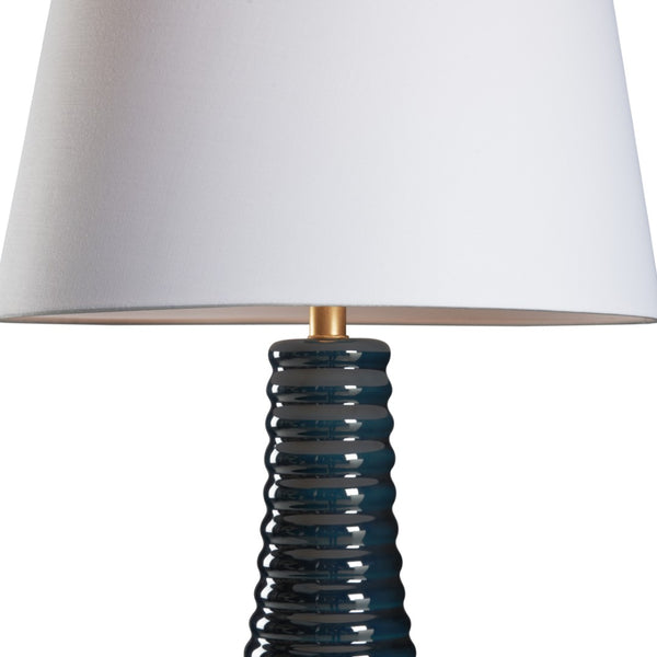 Wildwood Amelia Sculptural Table Lamp In Rippled Blue Glaze With Antique Gold-Leaf Base — Elegant Ambient Light 61530