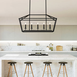 English Elm 5-light Industrial Farmhouse Chandelier Matte Black Metal Linear Pendant for Kitchen Island W5008P465021