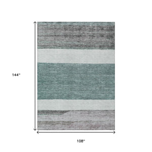 HomeRoots 5' Stylish Teal Blue and Gray Abstract Area Rug - Washable, Durable, Indoor/Outdoor Versatile Design 9' X 12' 615300