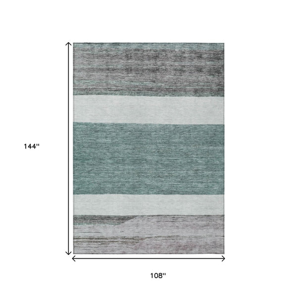 HomeRoots 5' Stylish Teal Blue and Gray Abstract Area Rug - Washable, Durable, Indoor/Outdoor Versatile Design 9' X 12' 615300
