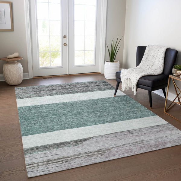HomeRoots 5' Stylish Teal Blue and Gray Abstract Area Rug - Washable, Durable, Indoor/Outdoor Versatile Design 9' X 12' 615300