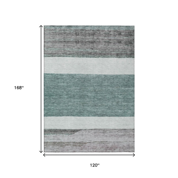 HomeRoots 5' Stylish Teal Blue and Gray Abstract Area Rug - Washable, Durable, Indoor/Outdoor Versatile Design 10' X 14' 615301