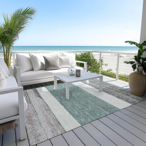 HomeRoots 5' Stylish Teal Blue and Gray Abstract Area Rug - Washable, Durable, Indoor/Outdoor Versatile Design 10' X 14' 615301