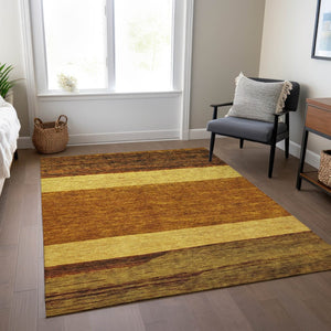 HomeRoots 5' Terra Cotta Gold and Brown Abstract Area Rug - Durable, Washable, Indoor/Outdoor Design for All Spaces 5' X 8' 615303
