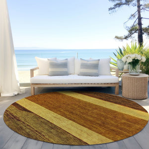 HomeRoots 5' Terra Cotta Gold and Brown Abstract Area Rug - Durable, Washable, Indoor/Outdoor Design for All Spaces 8' Round 615304