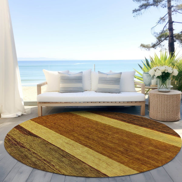 HomeRoots 5' Terra Cotta Gold and Brown Abstract Area Rug - Durable, Washable, Indoor/Outdoor Design for All Spaces 8' Round 615304