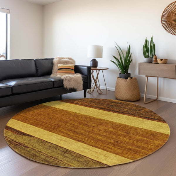HomeRoots 5' Terra Cotta Gold and Brown Abstract Area Rug - Durable, Washable, Indoor/Outdoor Design for All Spaces 8' Round 615304