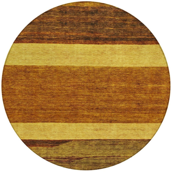 HomeRoots 5' Terra Cotta Gold and Brown Abstract Area Rug - Durable, Washable, Indoor/Outdoor Design for All Spaces 8' Round 615304