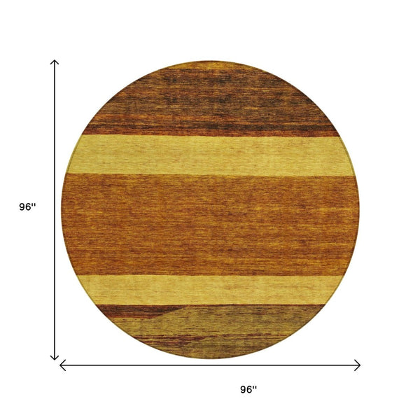 HomeRoots 5' Terra Cotta Gold and Brown Abstract Area Rug - Durable, Washable, Indoor/Outdoor Design for All Spaces 8' Round 615304