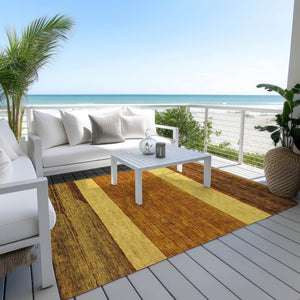 HomeRoots 5' Terra Cotta Gold and Brown Abstract Area Rug - Durable, Washable, Indoor/Outdoor Design for All Spaces 8' X 10' 615305